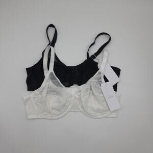 HSIA Bundle of Two Enchante Unlined Lace Underwire Bra in White Black Size 40D